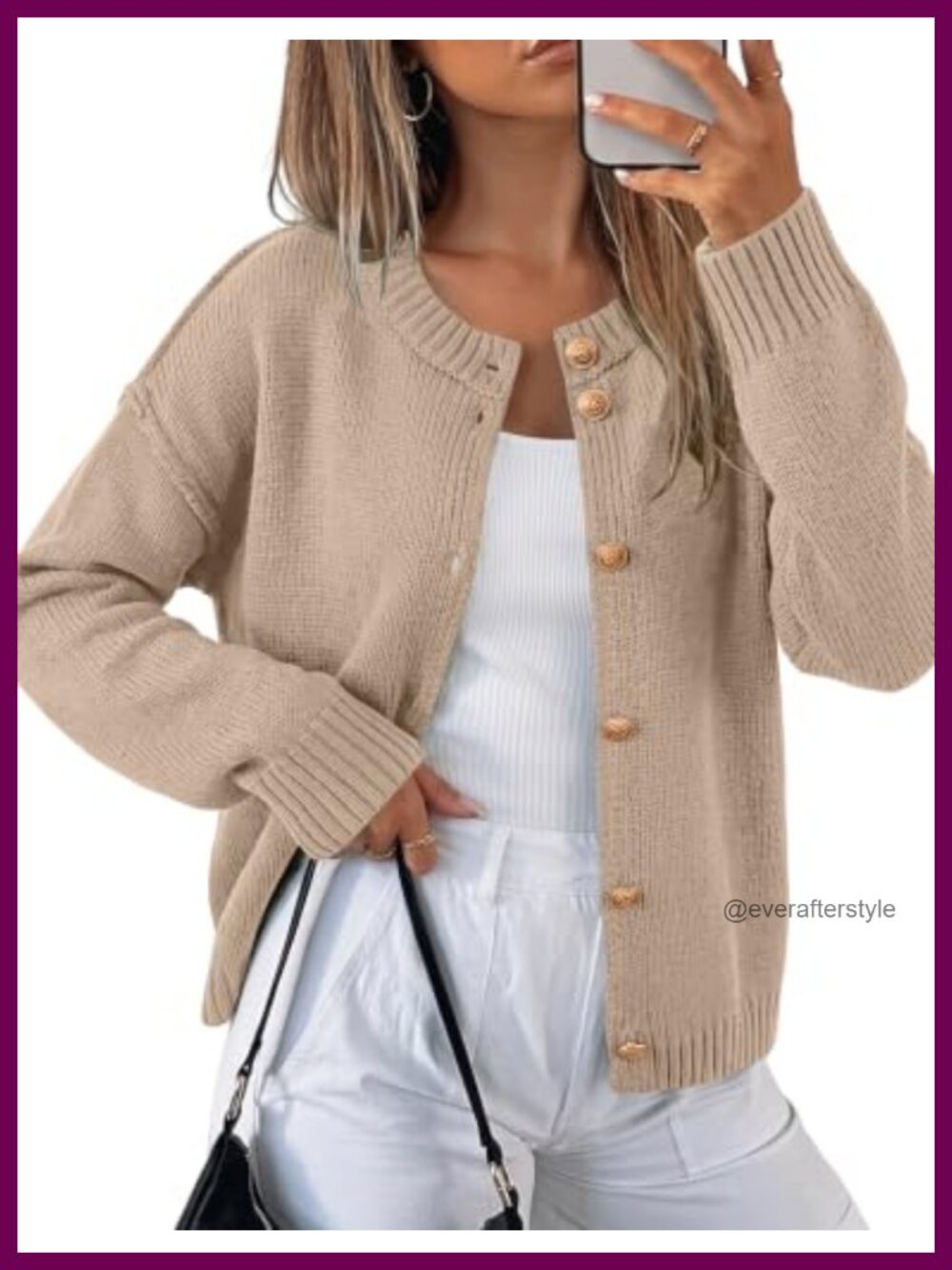 Chunky Knit Button Up Cardigan Oversized Drop Shoulder Long Sleeve